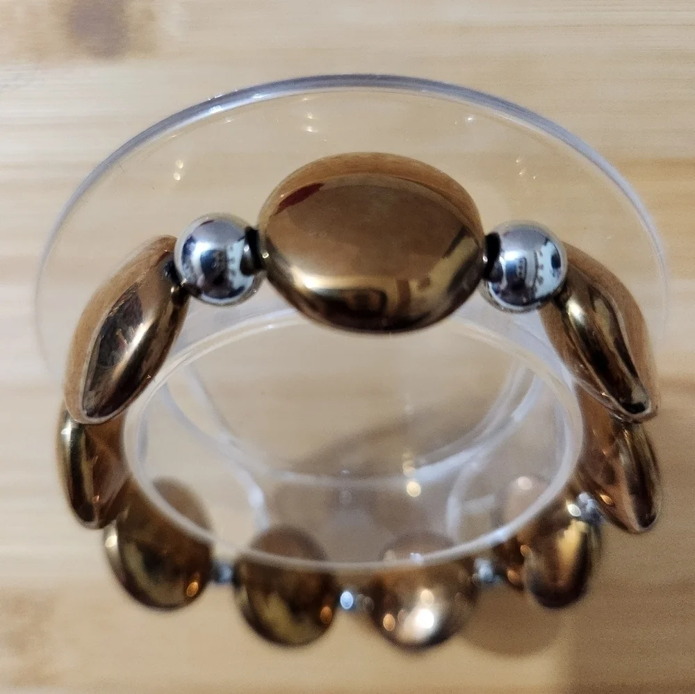 Hand Crafted Bracelet Stretch  Copper Silver Non-tarnish Stainless Steel Beads